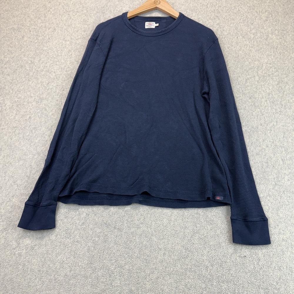 Faherty Men's Thermal Waffle Knit Long Sleeve Shirt Navy Blue Size L